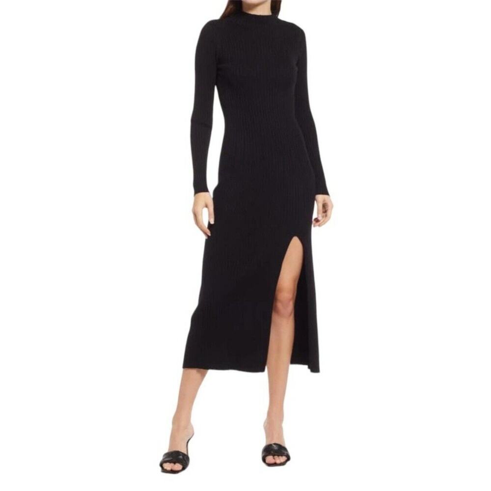 ASTR Abilene Long Sleeve Turtleneck Long Dress Medium Ribbed Black